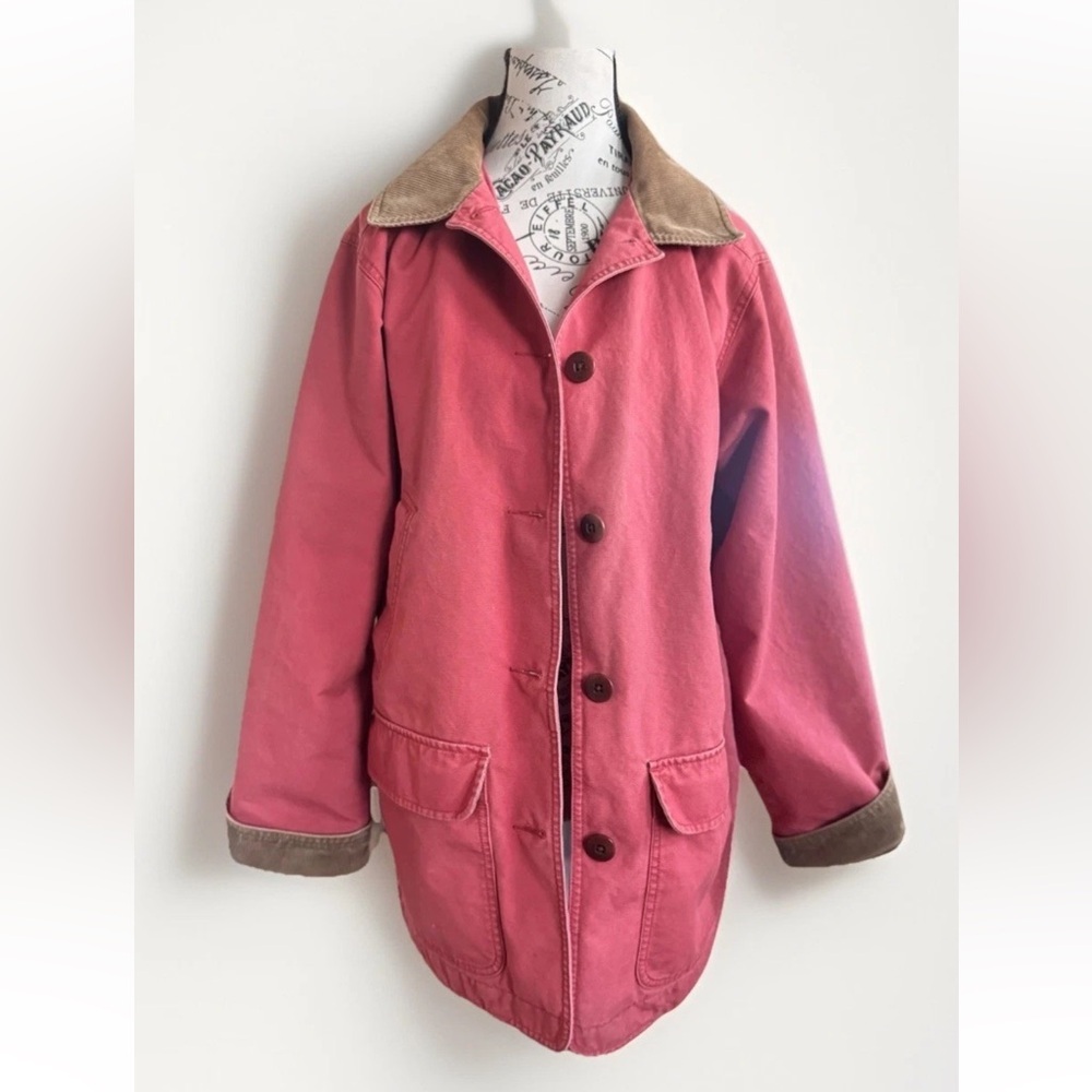 Vintage 90s LL Bean Barn Chore Canvas Jacket Corduroy Collar Workwear Button M